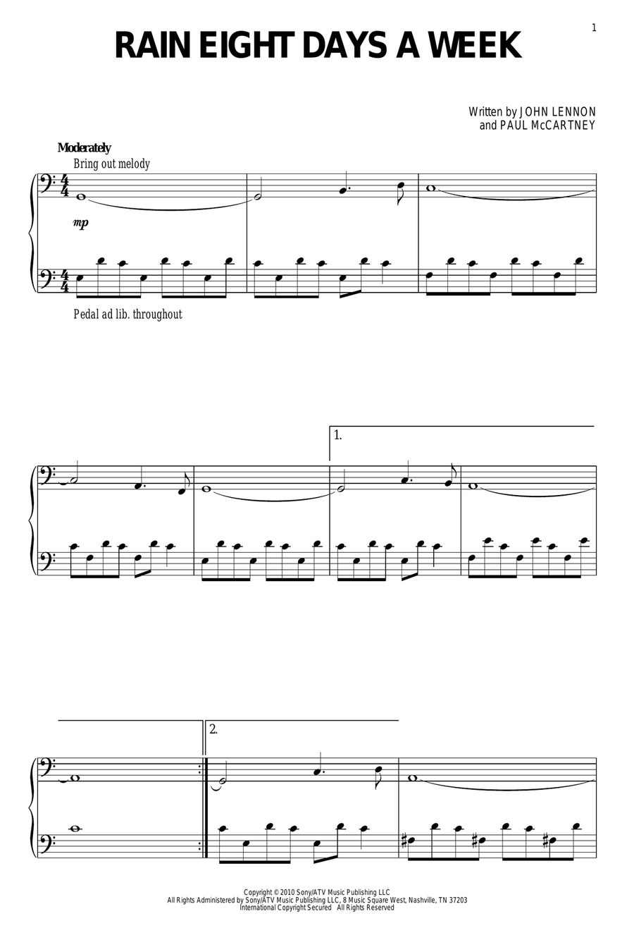 Rain Eight Days A Week Piano Solo scores gallery preview page 1