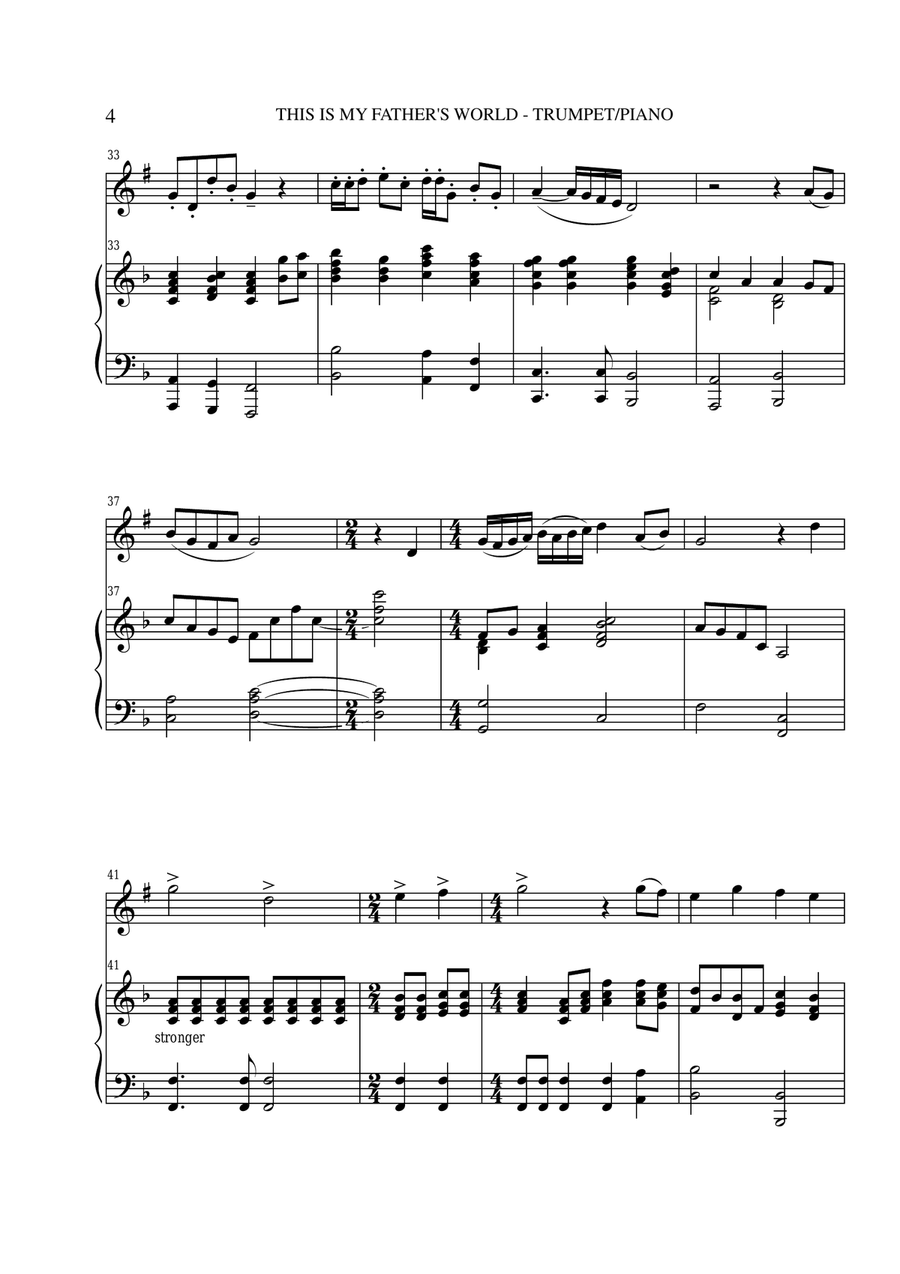 This Is My Father's World (Trp Pn Parts) Trumpet Duet scores gallery preview page 4