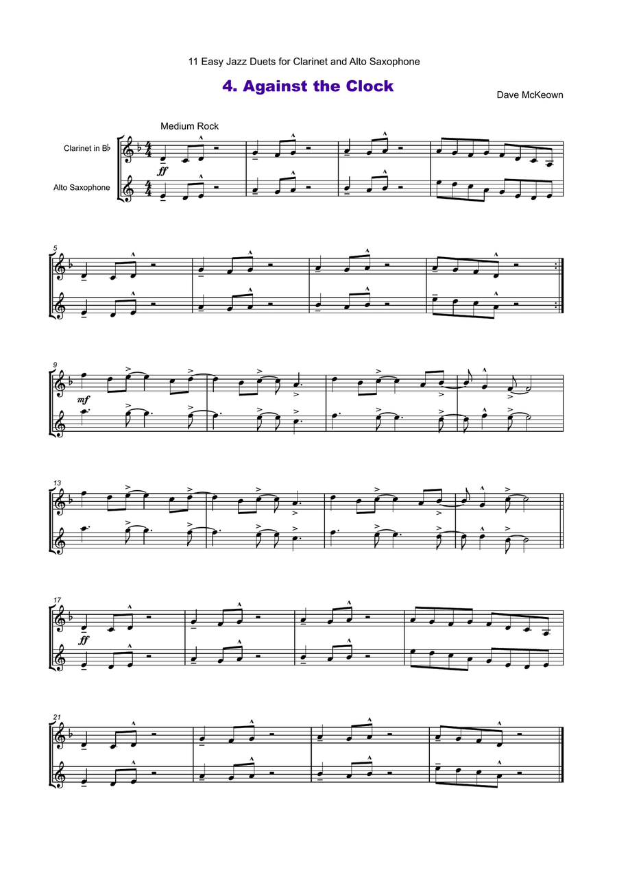 11 Easy Jazz Duets for Clarinet and Alto Saxophone Woodwind Duet scores gallery preview page 5