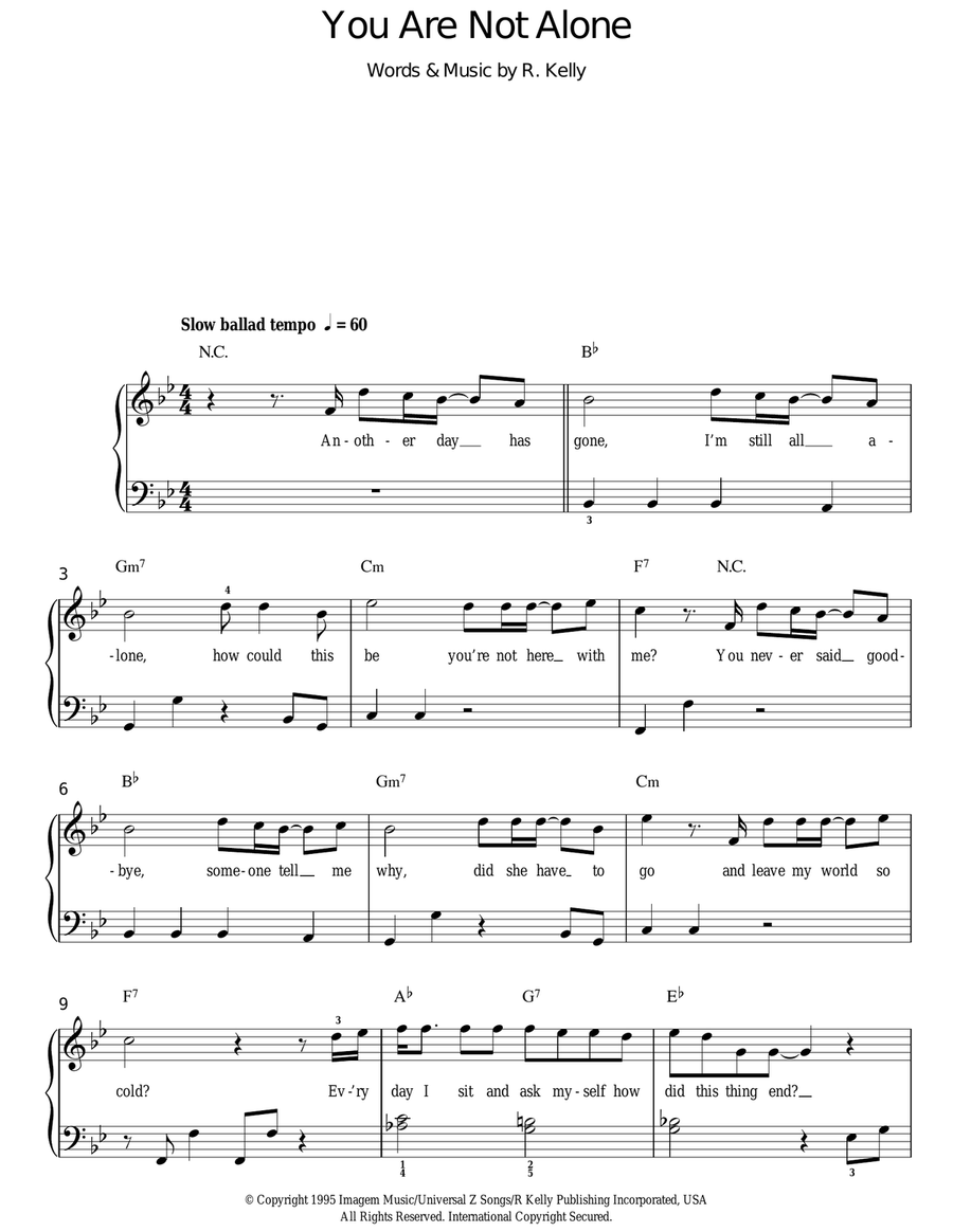 You Are Not Alone Easy Piano scores gallery preview page 1