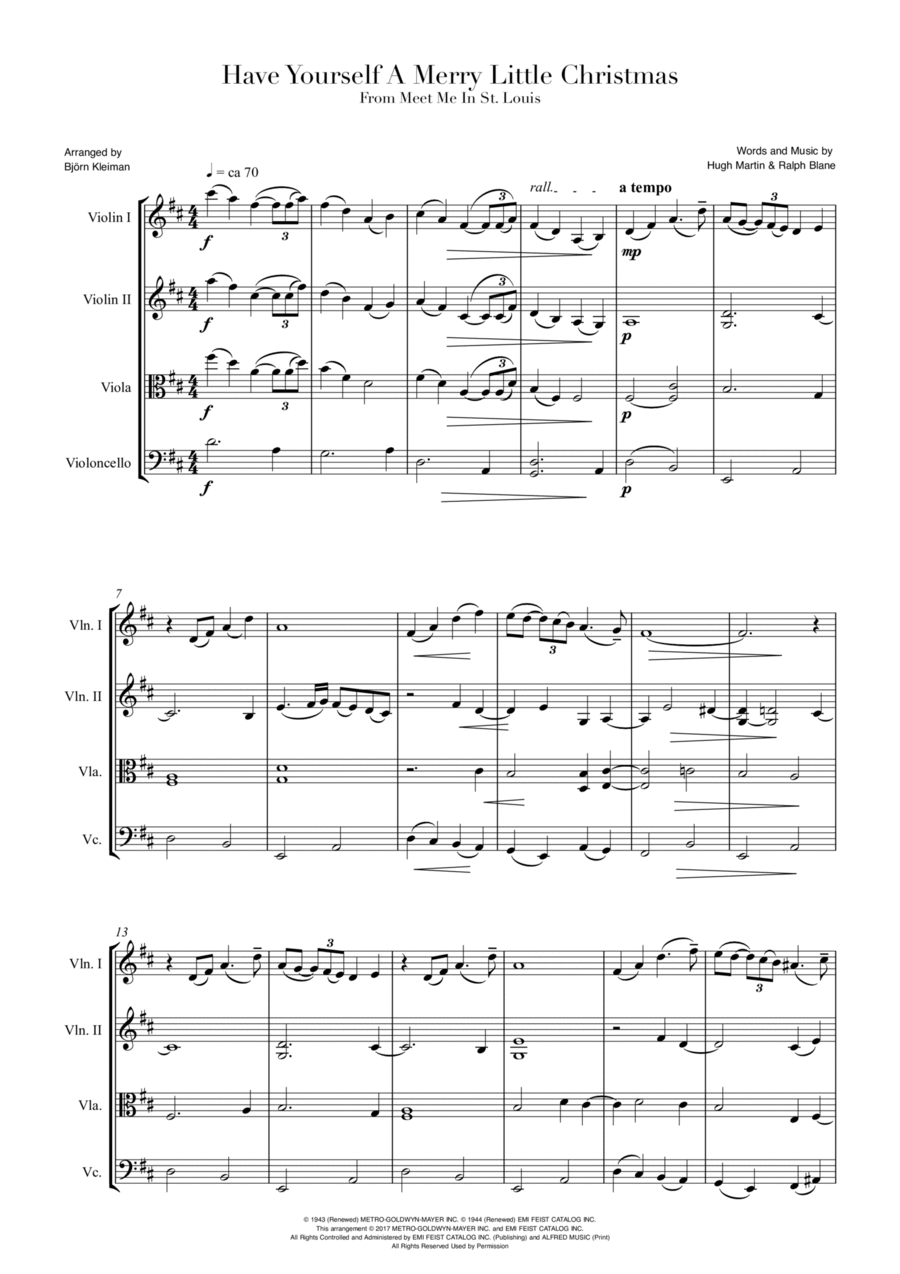 Have Yourself A Merry Little Christmas String Quartet scores gallery preview page 1