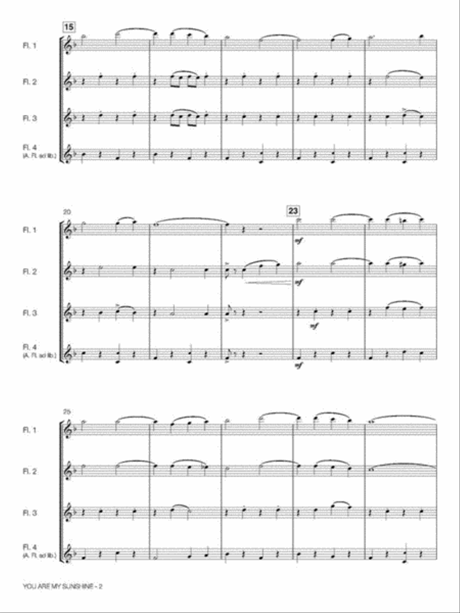 You Are My Sunshine Flute Quartet scores gallery preview page 4