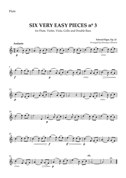 Six Very Easy Pieces nº 3 (Andante) - For Flute, Violin, Viola, Cello and Double Bass image number null