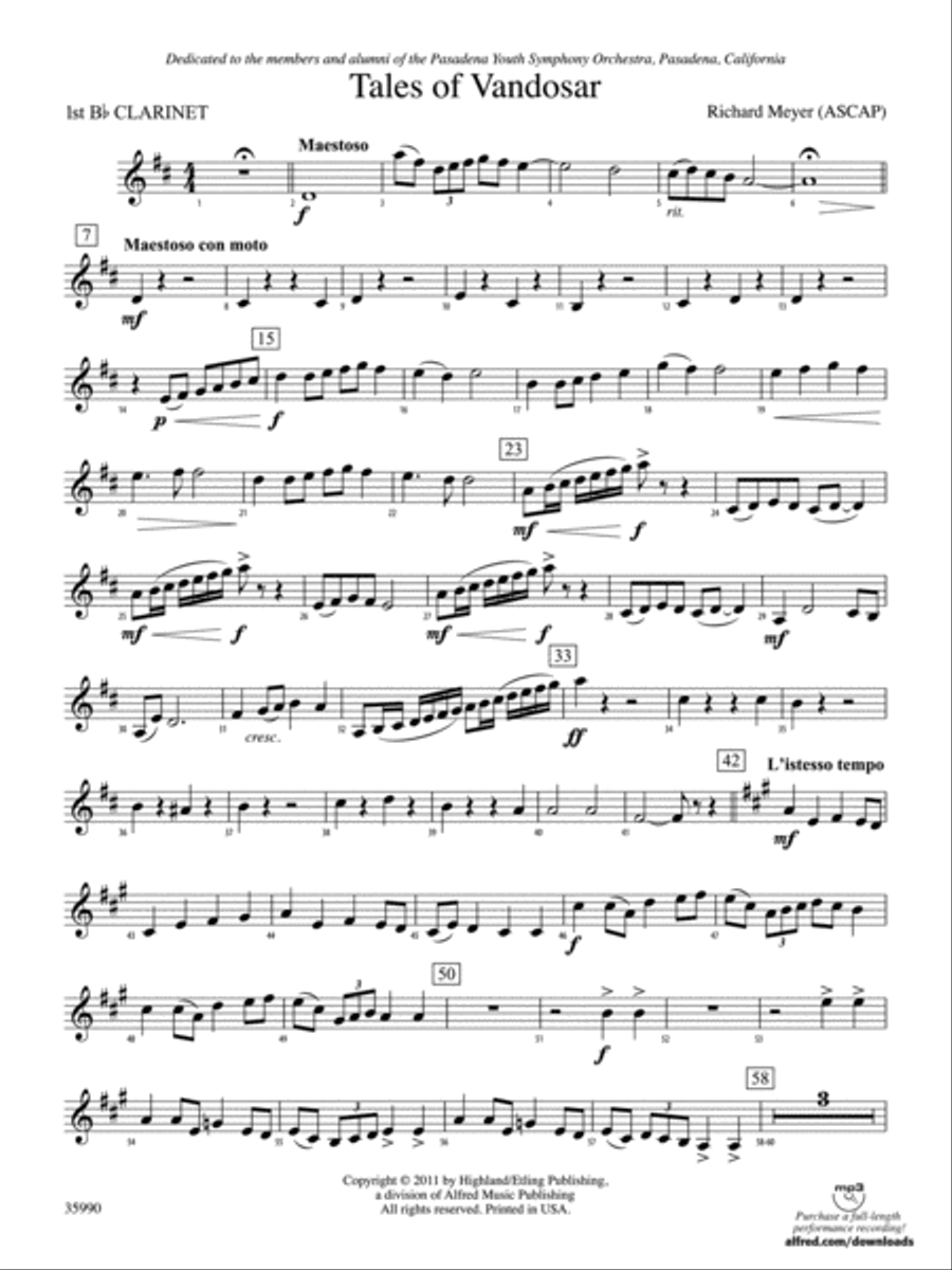 Tales of Vandosar: 1st B-flat Clarinet Full Orchestra scores gallery preview page 1
