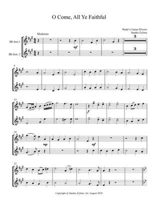 O Come, All Ye Faithful (treble Bb instrument duet, parts only)