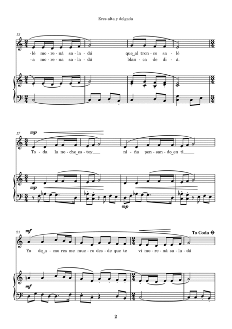 Eres alta y delgada Eres alta y delgada Voice scores gallery preview page 2
