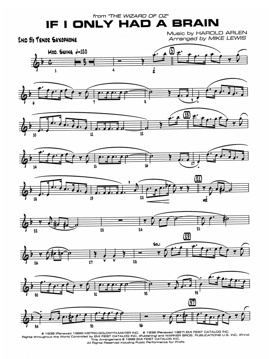 If I Only Had a Brain: 2nd B-flat Tenor Saxophone