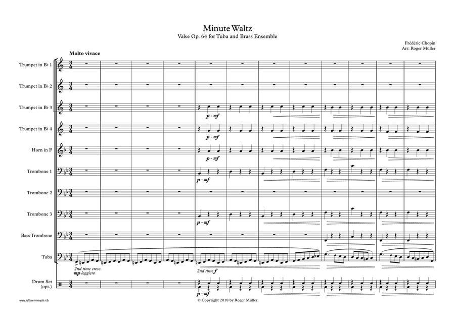 Minute Waltz for Tuba and Brass Choir Brass Ensemble scores gallery preview page 3
