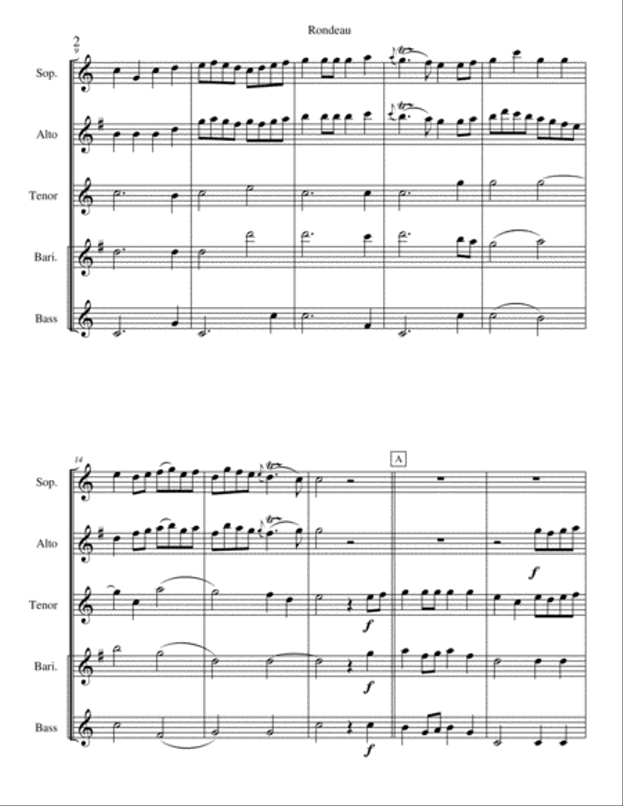 Rondeau from Symphonic Suite No. 1 (Masterpiece Theatre theme) (Saxophone Quintet version) Saxophone Quintet scores gallery preview page 4