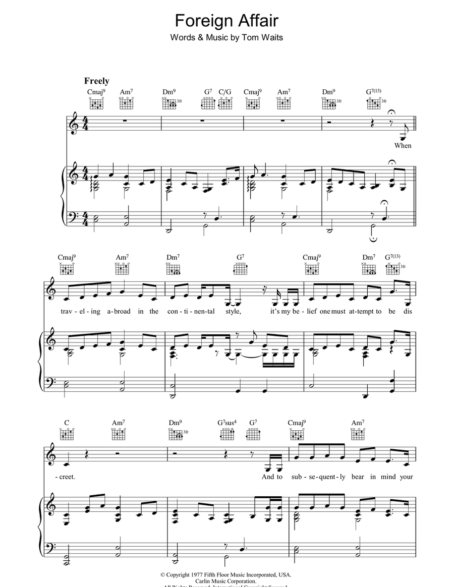 Foreign Affair Piano, Vocal, Guitar scores gallery preview page 1