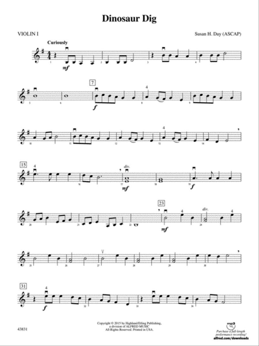 Dinosaur Dig: 1st Violin String Orchestra scores gallery preview page 1