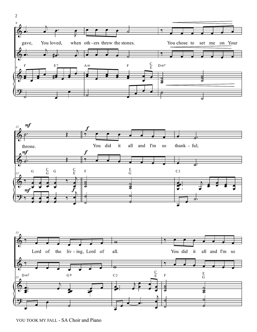 YOU TOOK MY FALL (Soprano/Alto choir/Piano with SA Part) SA scores gallery preview page 3