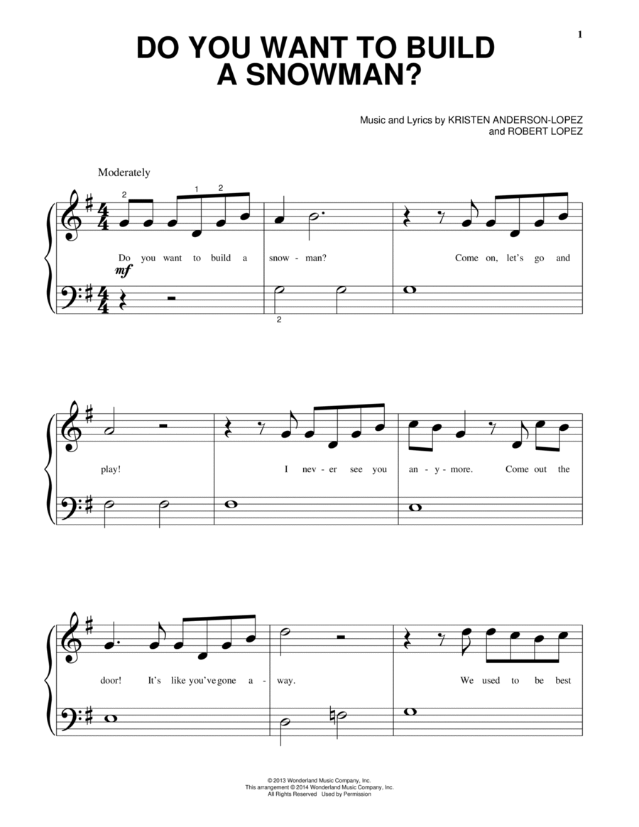 Do You Want To Build A Snowman? (from Frozen) Easy Piano scores gallery preview page 1