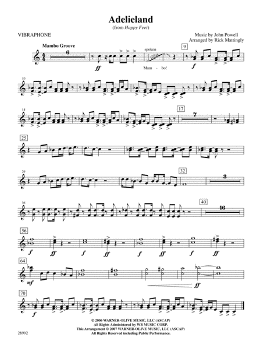 Adelieland (from Happy Feet): Vibraphone Percussion Ensemble scores gallery preview page 1