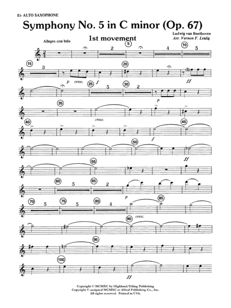 Beethoven's Symphony No. 5, 1st Movement: E-flat Alto Saxophone