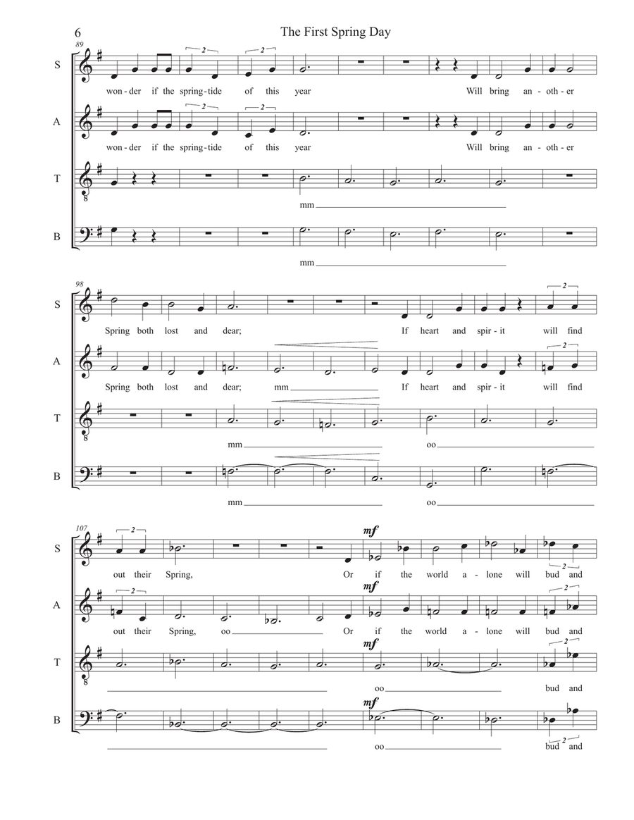 The First Spring Day (SATB, a cappella) - original choral piece by Sarah Jaysmith, text by Christina image number null