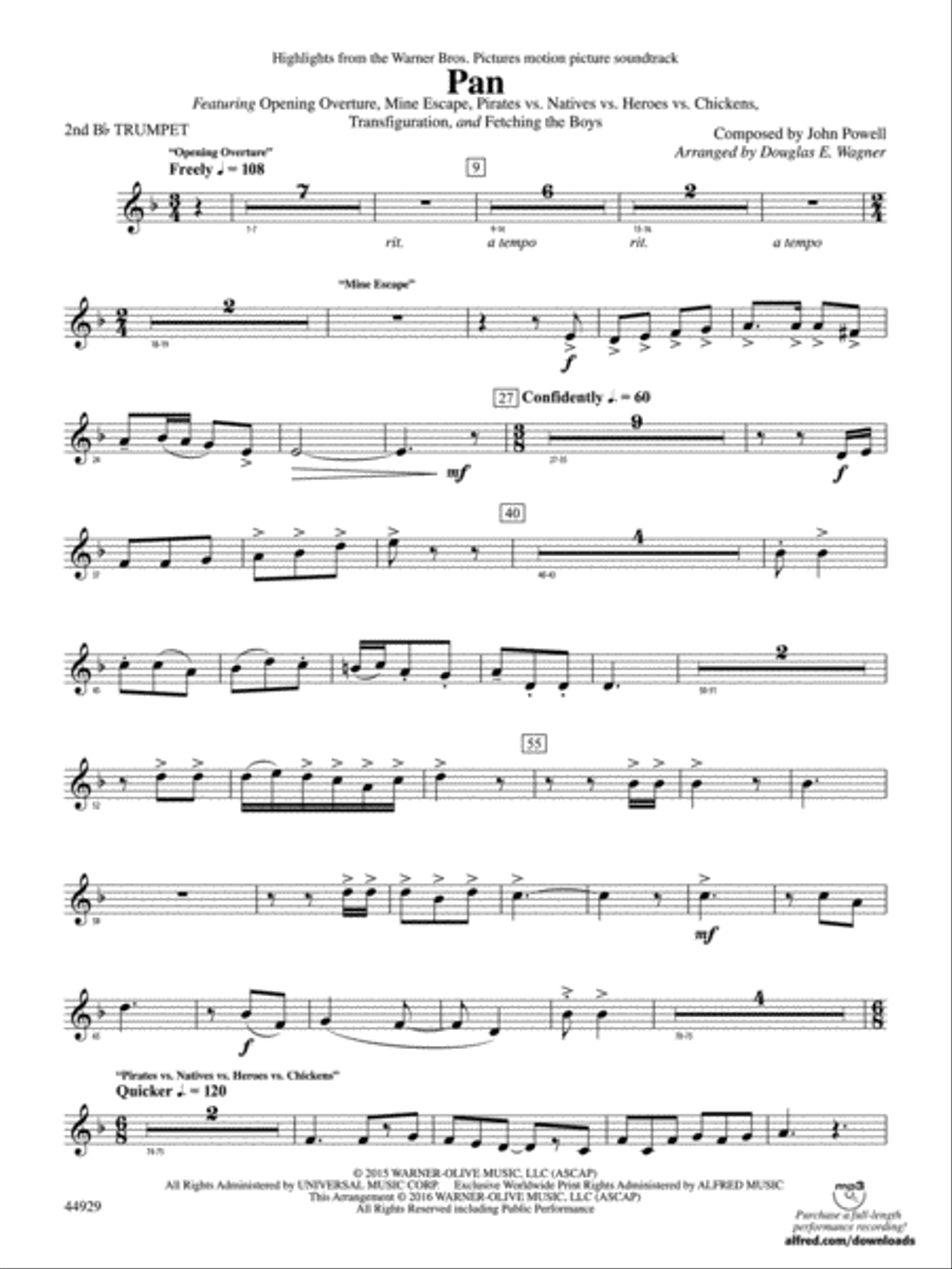 Pan: Highlights from the Warner Bros. Pictures Motion Picture Soundtrack: 2nd B-flat Trumpet Concert Band scores gallery preview page 1