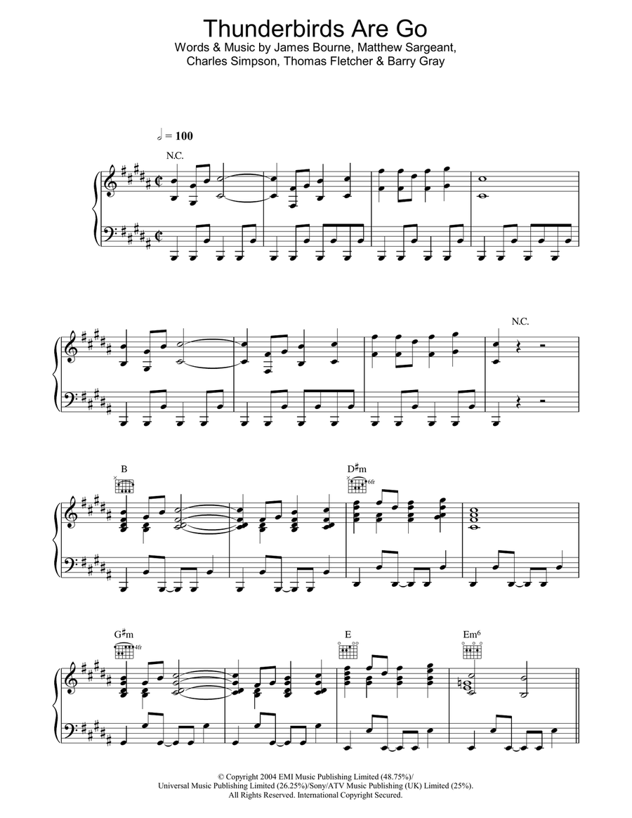 Thunderbirds Are Go Piano, Vocal, Guitar scores gallery preview page 1