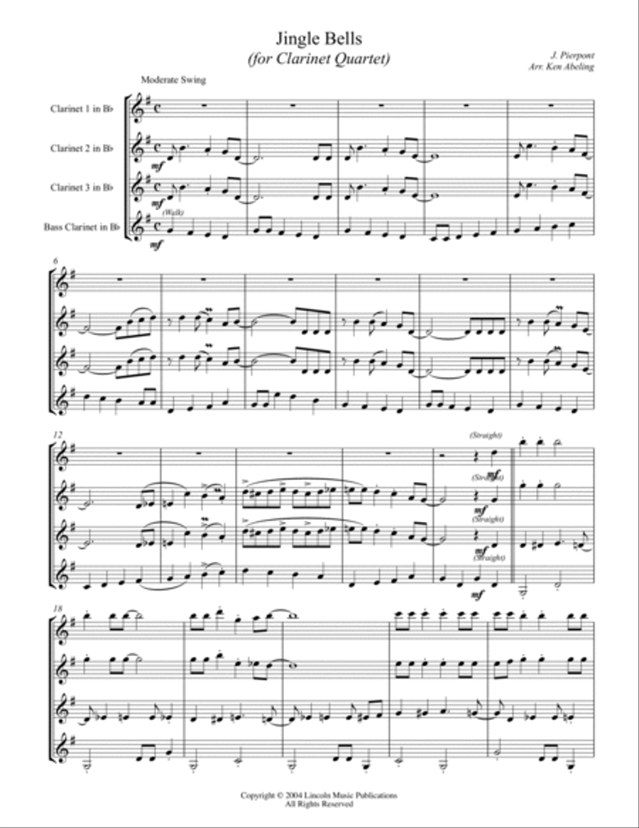 Jingle Bells (for Clarinet Quartet) Clarinet Quartet scores gallery preview page 2
