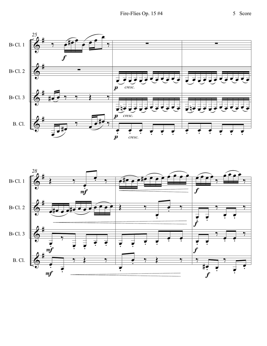 Amy Beach - Fire-Flies set for Clarinet Quartet Clarinet Quartet scores gallery preview page 6