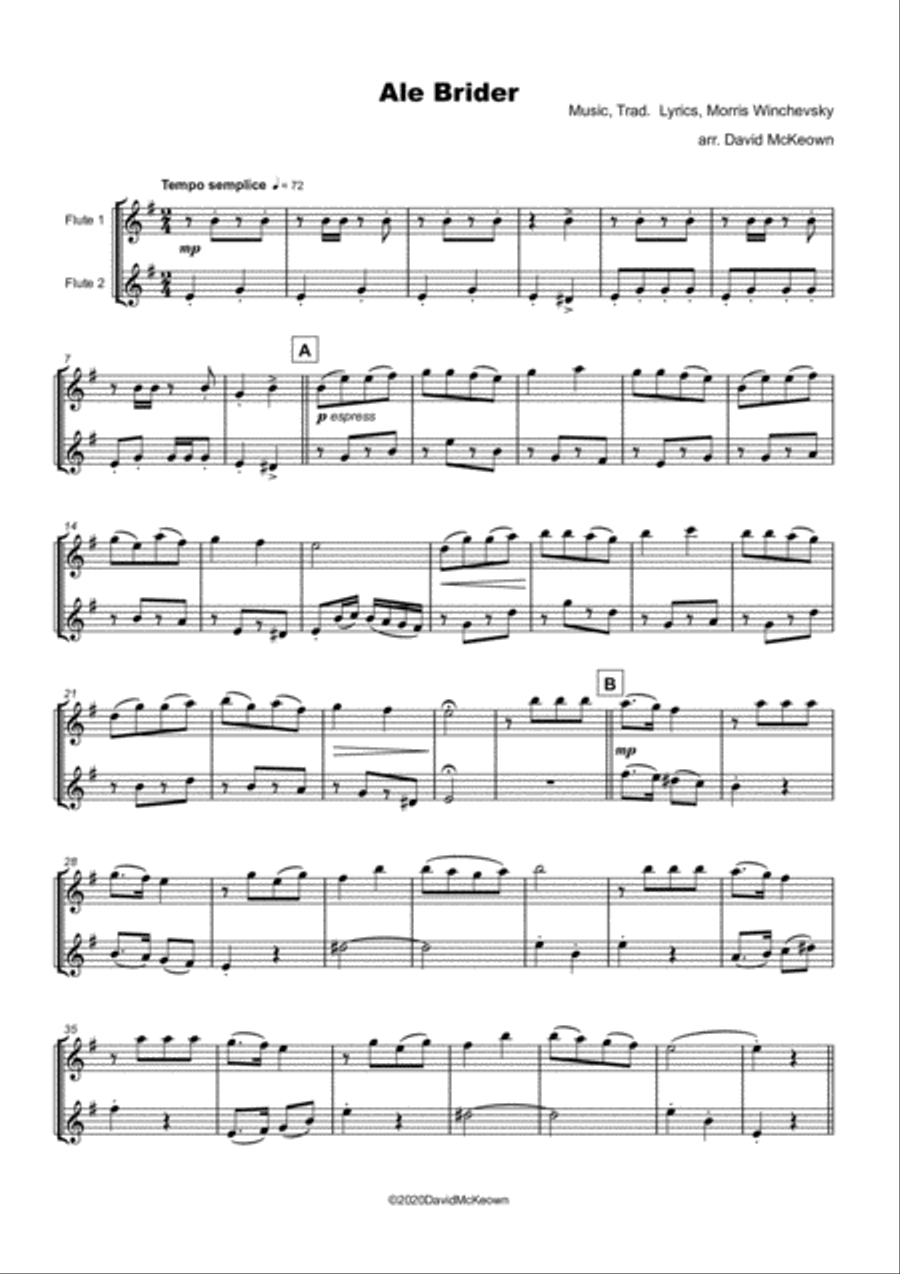 Ale Brider, Jewish Klezmer song for Flute Duet Flute Duet scores gallery preview page 2