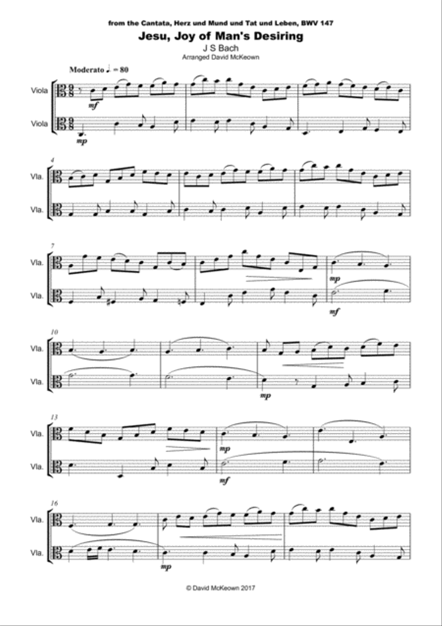 Jesu Joy of Man's Desiring, J S Bach, Viola Duet String Duet scores gallery preview page 2
