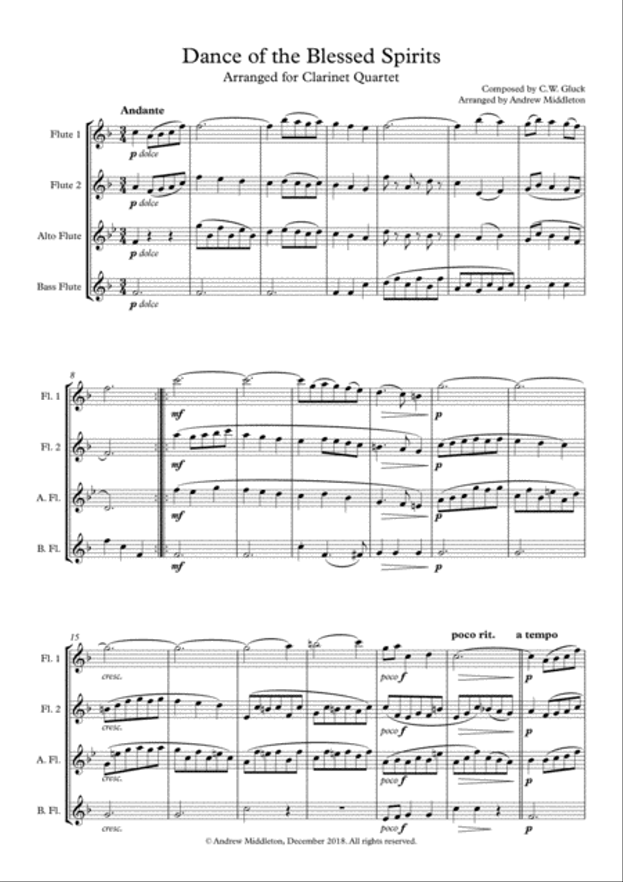 Dance of the Blessed Spirits arranged for Flute Quartet Flute Quartet scores gallery preview page 3