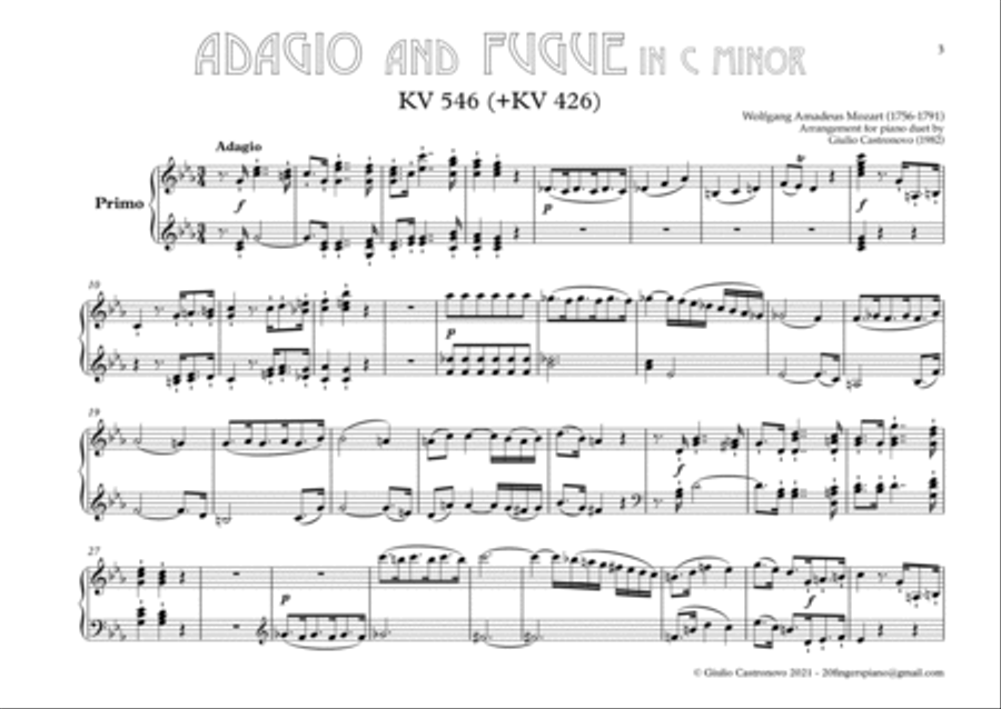 Mozart: Adagio & Fugue KV 546 (+KV 426) for Piano Duet (4 hands) Piano Method scores gallery preview page 3