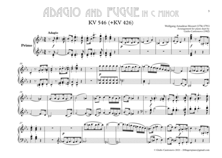 Mozart: Adagio & Fugue KV 546 (+KV 426) for Piano Duet (4 hands)