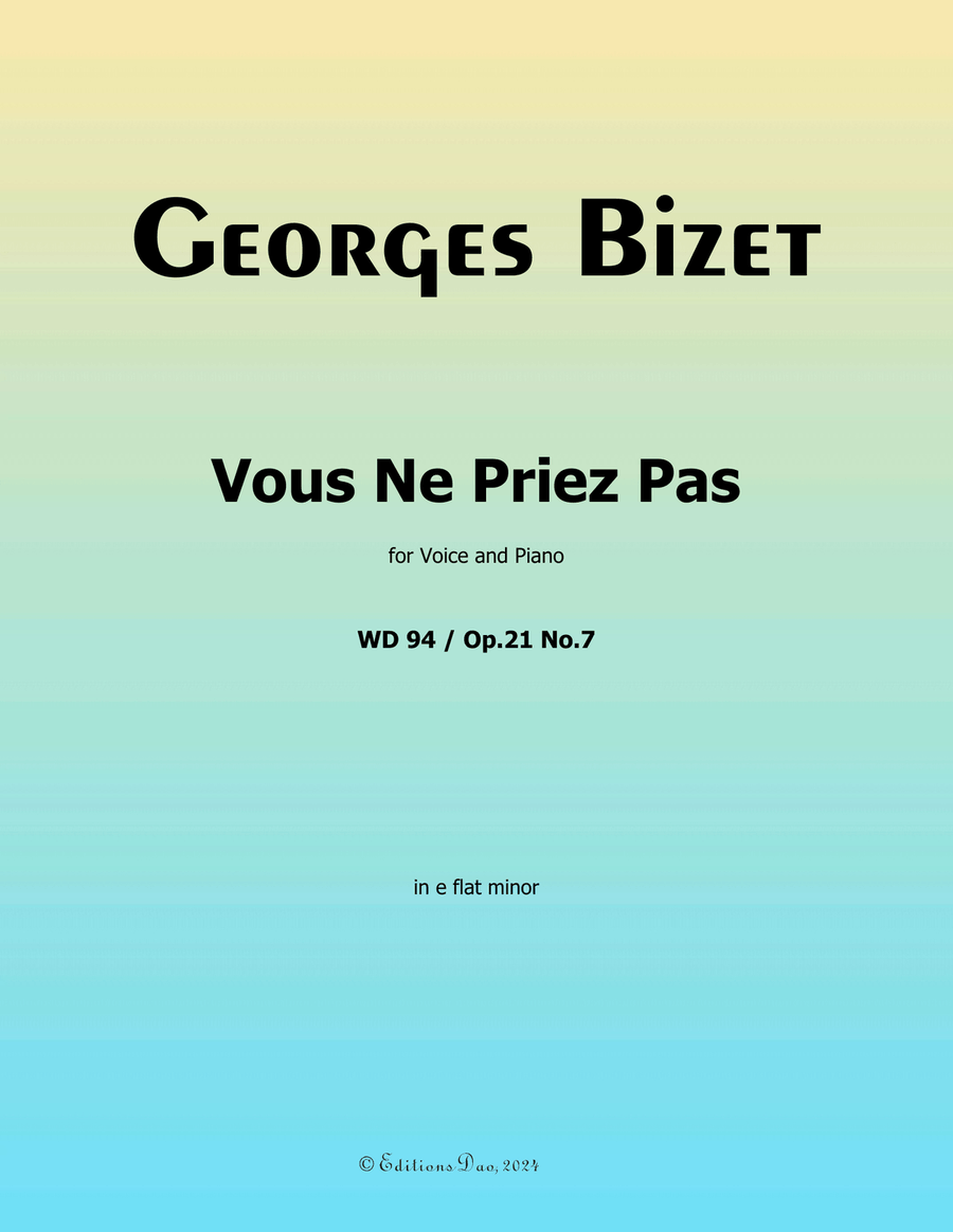 Vous Ne Priez Pas, by Bizet, in e flat minor Voice scores gallery preview page 1