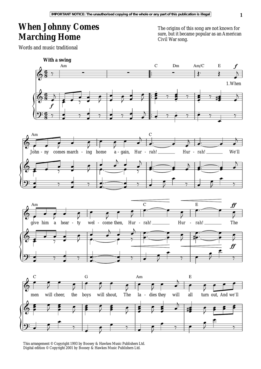 When Johnny Comes Marching Home Piano, Vocal scores gallery preview page 1