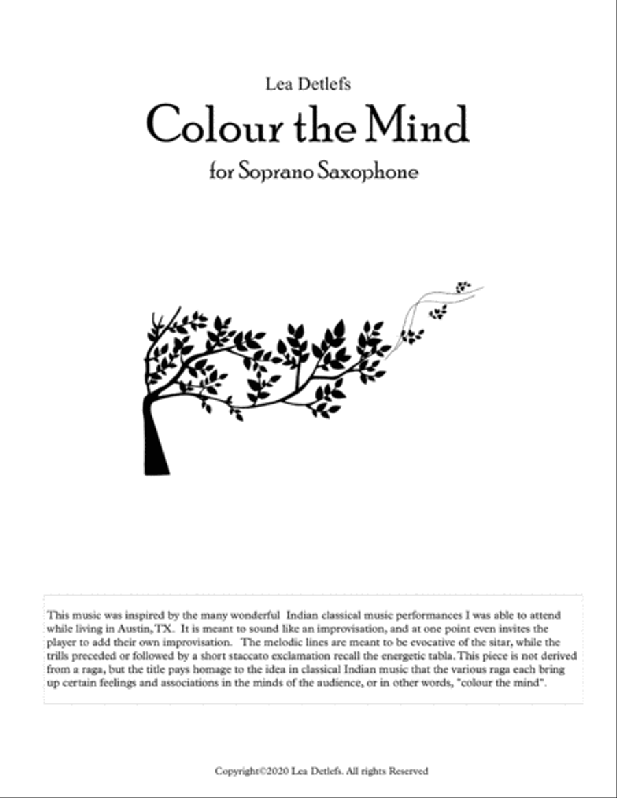 Colour the Mind - Solo for Soprano or Alto Saxophone with Improvisation (optional) Woodwind Duet scores gallery preview page 1