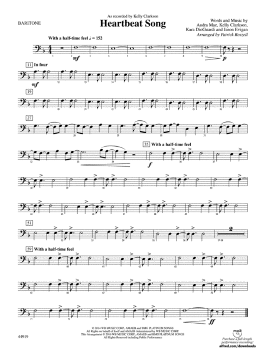 Heartbeat Song: Baritone B.C. Concert Band scores gallery preview page 1