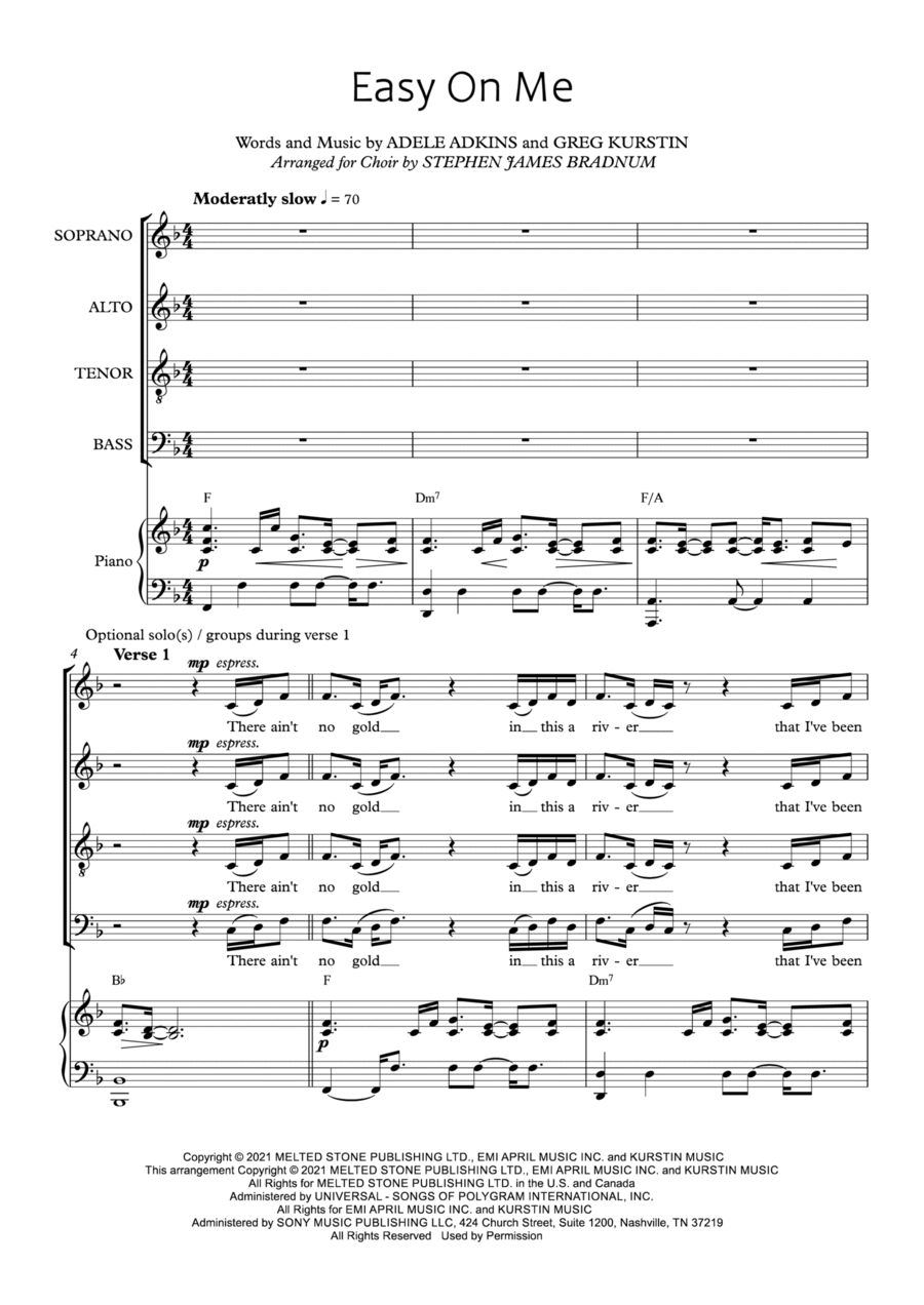 Easy On Me 4-Part scores gallery preview page 1