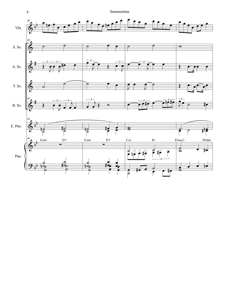 Summertime Summertime Saxophone Quartet scores gallery preview page 4