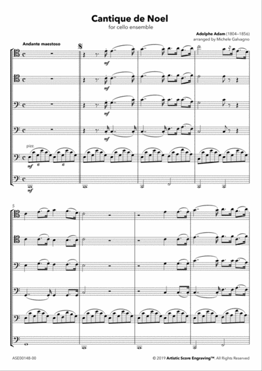 Cantique de Noël for cello ensemble (parts unmarked) String Orchestra scores gallery preview page 4