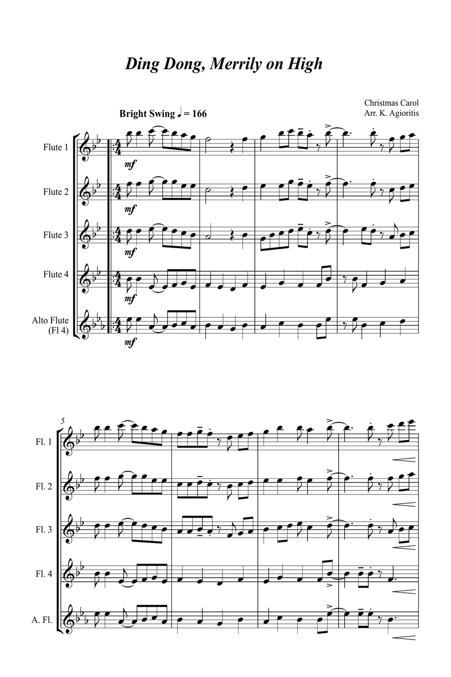 Jazz Carols Collection #2 Flute Quartet (Ding Dong Merrily, O Come All Ye Faithful, Royal David) Flute Quartet scores gallery preview page 2