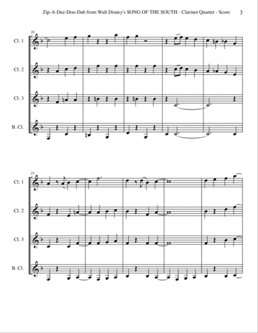 Zip-A-Dee-Doo-Dah Woodwind Quartet scores gallery preview page 3