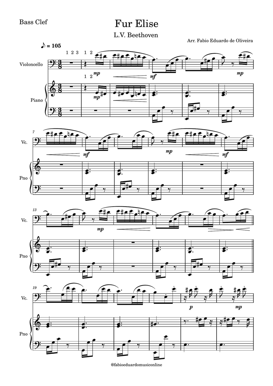 For Elise (Beethoven) + FREE Mp3 Playback + PDF Solo and Piano Parts Piano scores gallery preview page 2