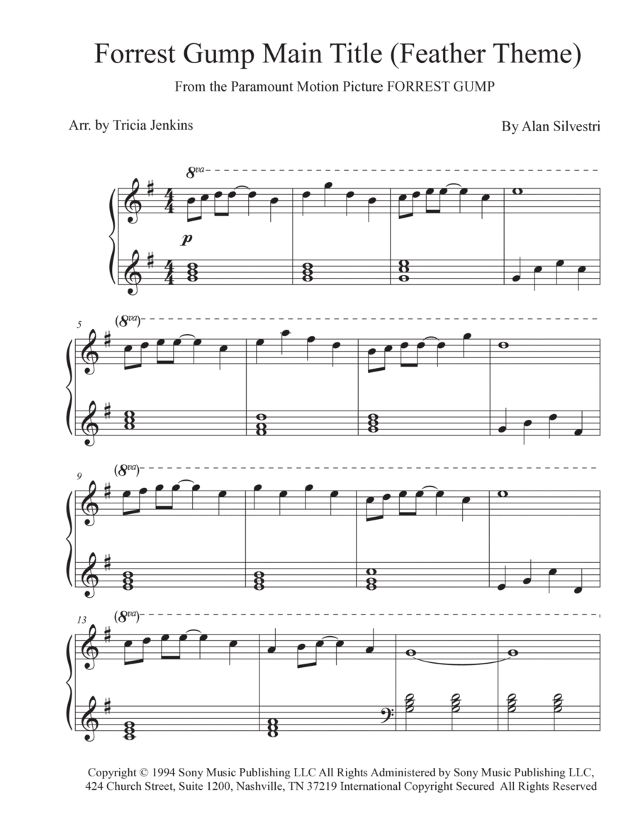 Forrest Gump - Main Title (Feather Theme) Easy Piano scores gallery preview page 1