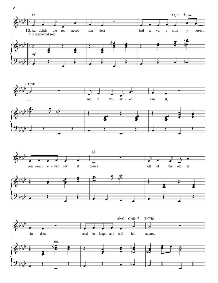 Rudolph The Red-Nosed Reindeer Piano, Vocal scores gallery preview page 2