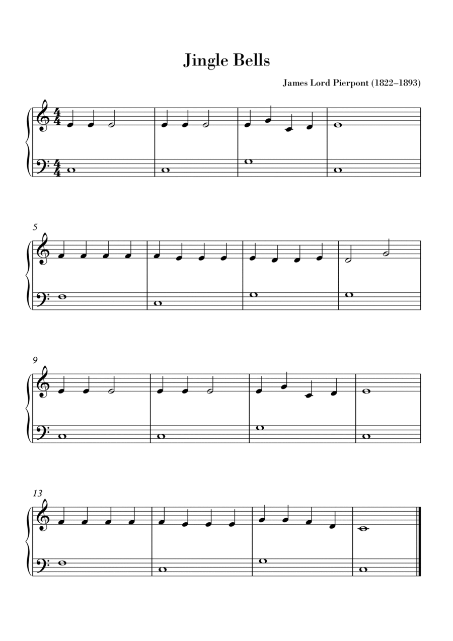 Jingle bells piano shop notes