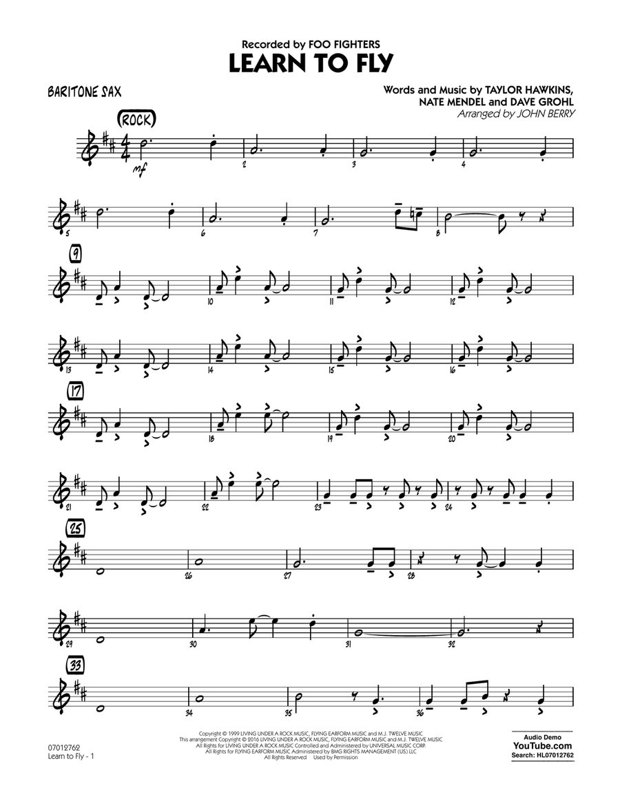 Learn to Fly - Baritone Sax Jazz Ensemble scores gallery preview page 1