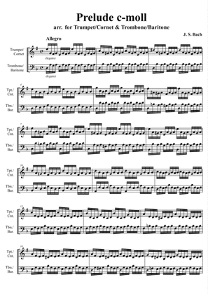 Book cover for J. S. Bach - Prelude II c-moll, arr. for Trumpet (Cornet) & Trombone (Baritone)