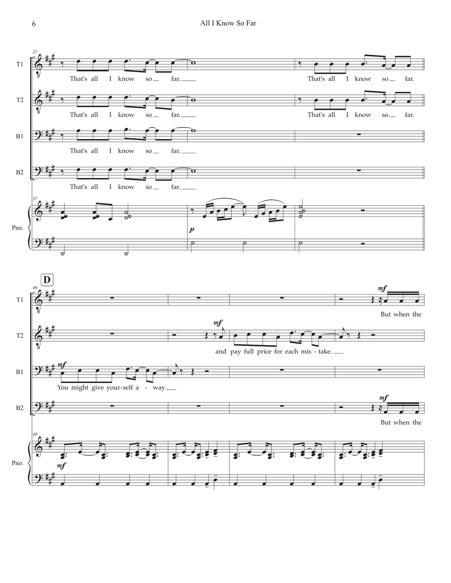 All I Know So Far TTBB scores gallery preview page 6