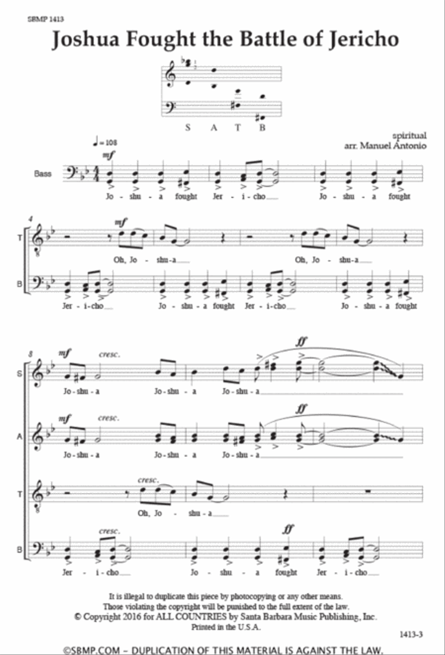 Joshua Fought the Battle of Jericho - SATB a cappella Octavo 4-Part scores gallery preview page 2