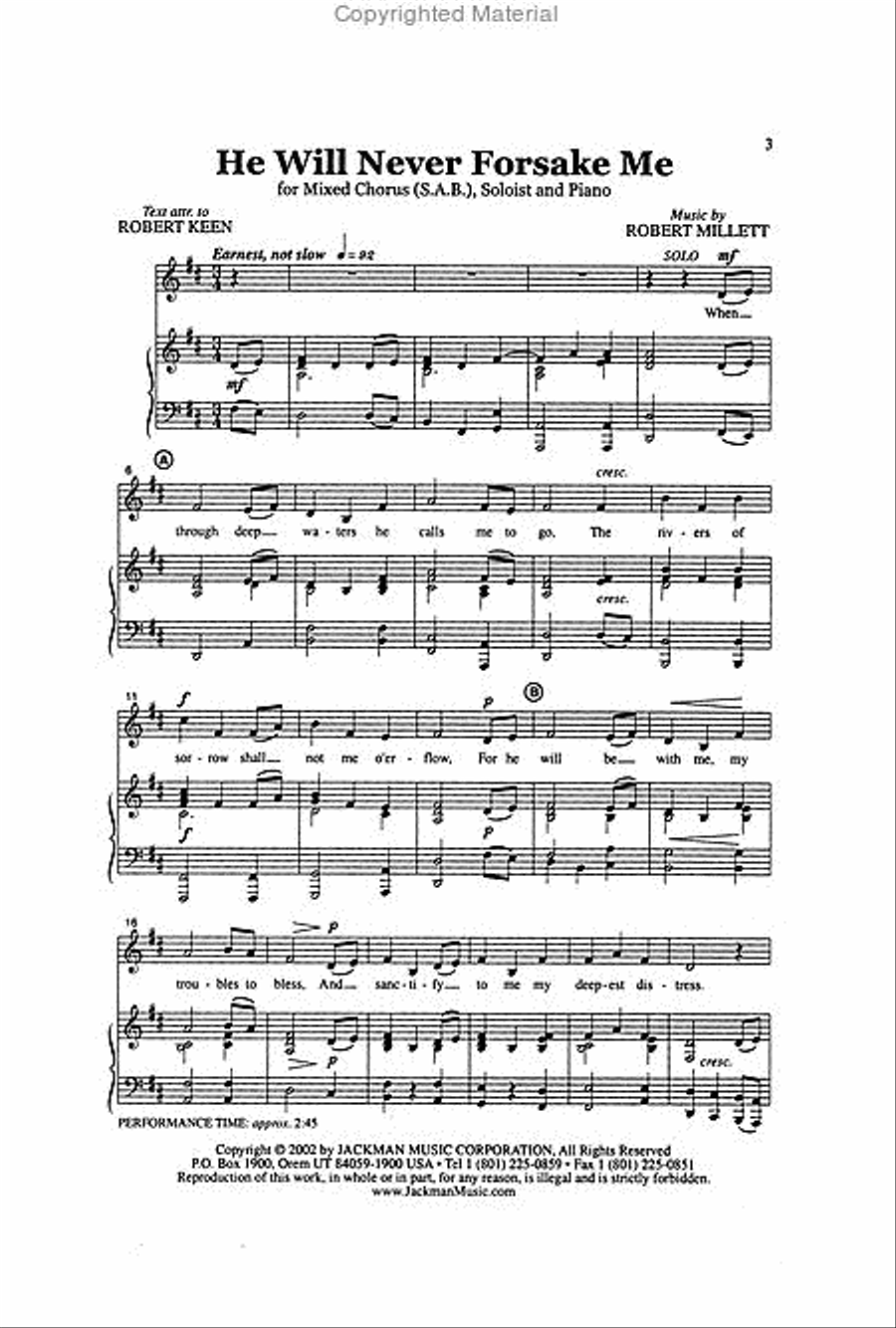 He Will Never Forsake Me - SAB 3-Part scores gallery preview page 2