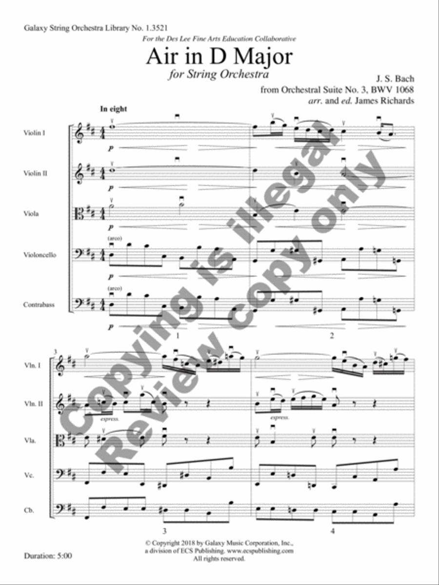 Air in D Major: from Orchestral Suite No. 3, BWV 1068 String Orchestra scores gallery preview page 3