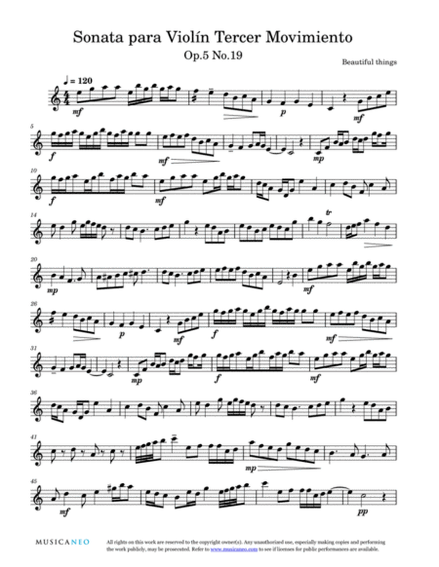 Sonata para Violín(Tercer movimiento)-Beautiful things Op.5 No.19