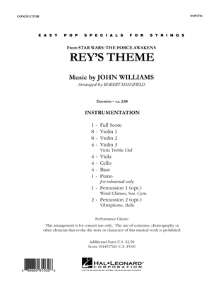 Book cover for Rey's Theme (from Star Wars: The Force Awakens) - Conductor Score (Full Score)